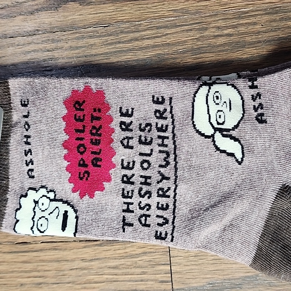 Blue Q Spoiler Alert Graphic Socks - Brown and Pink - Picture 5 of 5